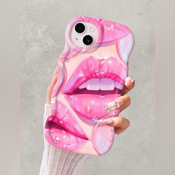 Accessories - Glossy Pink Lips Case for iPhone 15 Pro Max